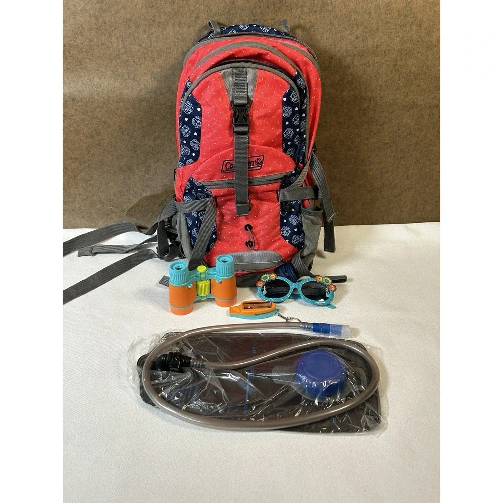 Coleman Hydration Backpack With Compass, Binoculars, Thermometer, Sunglasses EUC